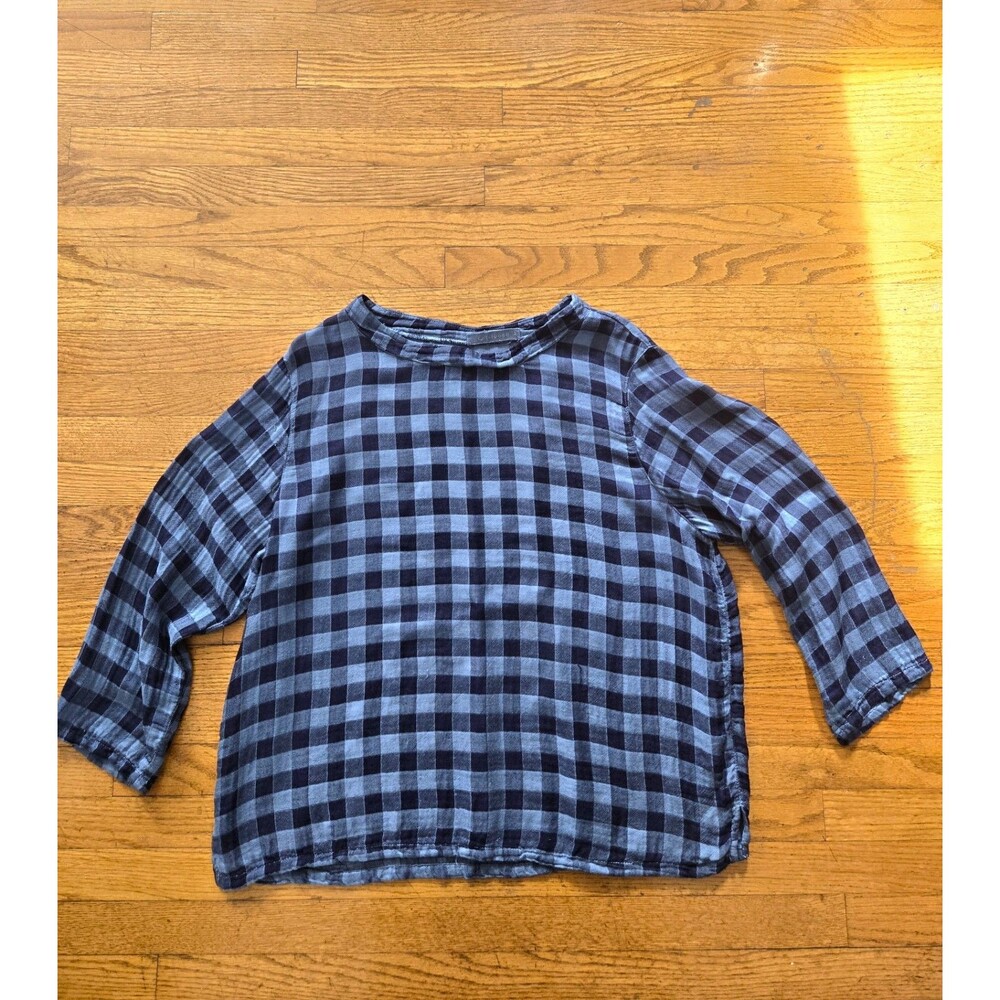 Cut Loose Womens Buffalo Check Long Sleeve Pullover Top Blue Size Medium
